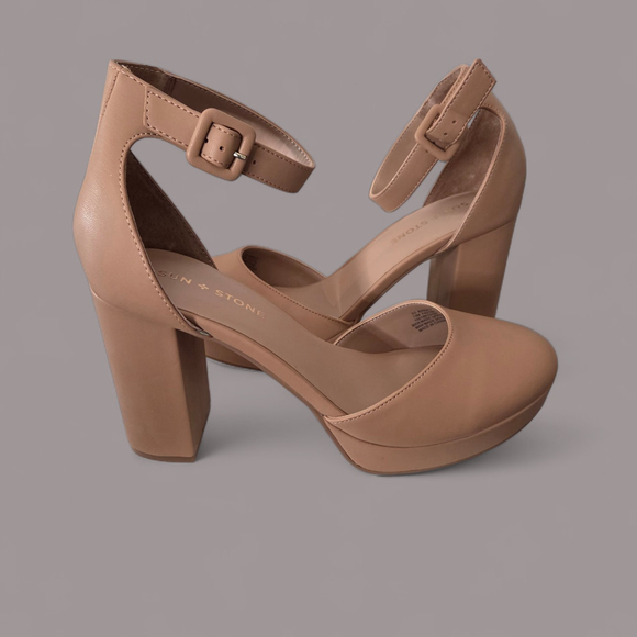 Sun + Stone Shoes - Sun + Stone Tan Block Heel Platform Ankle Strap Sandals Women’s Size 10